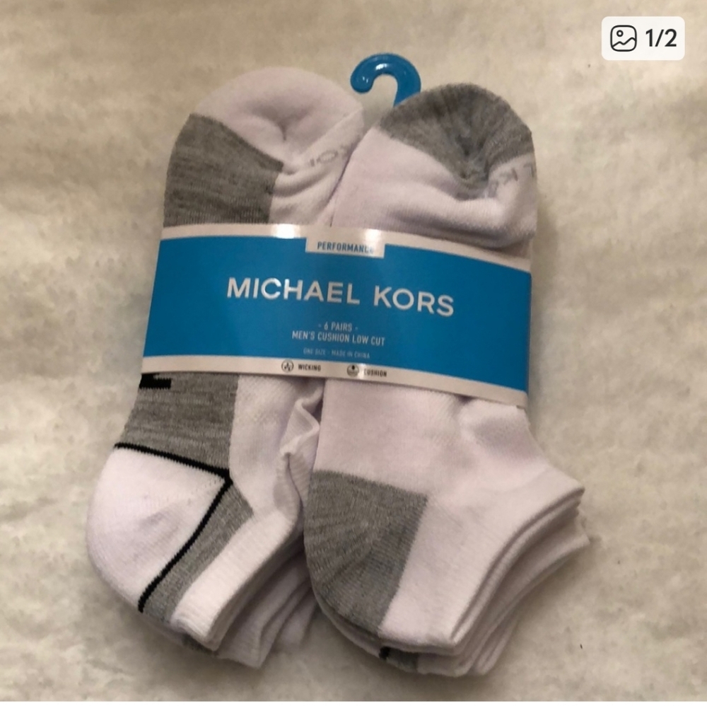 Michael Kors Men's Performance Low Cut Socks - White and Gray